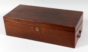 A VICTORIAN MAHOGANY WRITING SLOPE with fitted interior. 21.5ins long, 10ins wide.