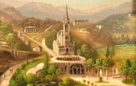 LOUIS RITSCHARD / HUBERT SATTLER (1817-1904), view of a church in a mountain landscape, oil on