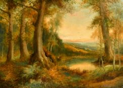 F.E. JAMIESON. An Autumn river landscape, thought to be Burnham Beeches, oil on canvas. Signed 20