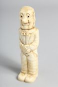 A HAND CARVED BONE FIGURE as a cork screw. 4.5ins long.
