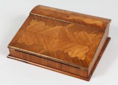 A GOOD 19TH CENTURY KINGWOOD CAMPAIGN WRITING BOX with blue velvet writing surface and fitted