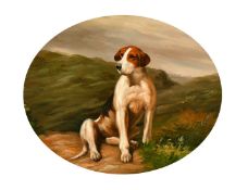 C. HARRISON. (20th /21st Century) A dog seated in a landscape, oil on board, 8