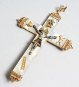 A SUPERB GOLD MOUNTED MOTHER OF PEARL CROSS, 8.5cm long, Paul Kiern, Dusseldorf.