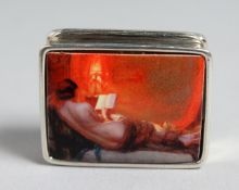 A SILVER PILL BOX the enamel top with a nude. 1.25ins