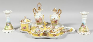 A DRESDEN STYLE CABARET comprising tray, candlestick, bowls etc. (10).