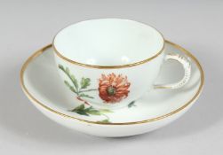 A GOOD BERLIN CUP AND SAUCER painted with flowers, Sceptre mark in blue.
