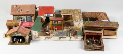 A COLLECTION OF FARM BUILDINGS, COTTAGES STABLE AND ANIMALS.