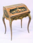 A VERY GOOD 19TH CENTURY KINGWOOD AND MAHOGANY BUREAU with brass grill, shaped fall front, fitted