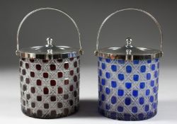 TWO CUT GLASS BISCUIT BARRELS.