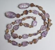 A GOOD AMETHYST AND BEAD STONE NECKLACE