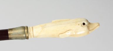 A CARVED BONE HANDLE WALKING STICK 