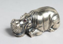 A RUSSIAN SILVER HIPPO. Faberge mark I P, head 88. 3ins long.