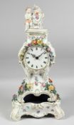 A GOOD 20TH CENTURY DRESDEN DESIGN GERMAN PORCELAIN CLOCK AND STAND painted and encrusted with