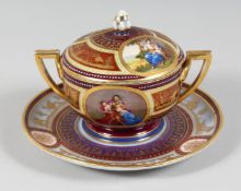 A VERY GOOD BERLIN CIRCULAR ECULLE, COVER AND STAND painted with classical scenes including Venus.