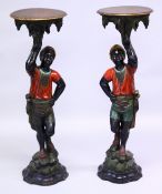 A GOOD PAIR OF 19TH CENTURY ITALIAN CARVED AND PAINTED BLACKAMOOR STANDS. 3ft 7ins high.