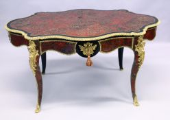 A GOOD 19TH CENTURY FRENCH BOULLE SHAPED CENTRE with brass inlay on tortoiseshell, gilt masks single