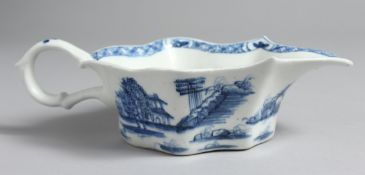 AN EARLY BOW SAUCE BOAT with flat underglaze painted in underglaze blue with two Chinoiserie