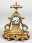A GOOD 19TH CENTURY FRENCH GILT METAL AND SEVRES PORCELAIN PANEL CLOCK the dial painted with a