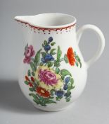 A BOW SPARROW BEAK JUG finely painted with flowers under an iron red, line loop and dot border.