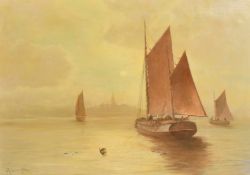 W.T. CROMPTON. Sailing boats at dawn, oil on canvas. Signed, 20