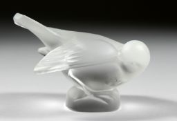 A FROSTED GLASS LALIQUE DOVE. 4.5ins.