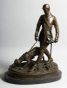 AFTER P. J. MENE. A MAN, A DOG AT HIS SIDE, 16ins high on a marble base.