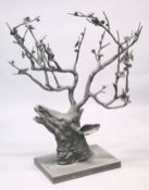 A VERY LARGE ABSTRACT BRONZE STAG on a rectangular base. 3ft 10ins high.