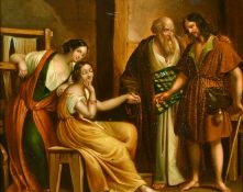 19TH CENTURY. A scene of young suitors being introduced, oil on metal, 6.5