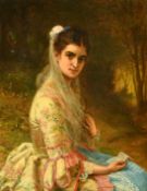 WILLIAM OLIVER. (1823-1901) British, 'Dolly Varden', a portrait of an elegant lady holding a letter,