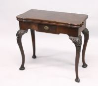 A GOOD 18TH CENTURY IRISH CARD TABLE by STRAHAN, DUBLIN, with folding green baize cover and