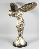 A VERY LARGE REPLICA ROLLS ROYCE CAR MASCOT. 30ins high on a marble base.