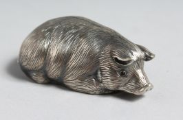 A RUSSIAN SILVER PIG. Faberge mark I P, head 88. 2.5ins long.
