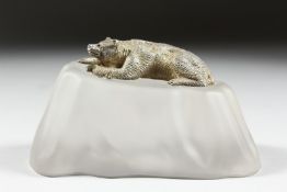 A SUPERB RUSSIAN SILVER BEAR 3.25ins long on a crystal rock. 5ins long x 2.5ins wide.