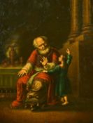 18TH / 19TH CENTURY, MANNER OF REMBRANDT. A seated elderly gentleman with a child by his side, oil