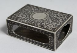A RUSSIAN SILVER NIELLO MATCH BOX HOLDER. 2.5ins long