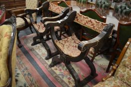 A pair of Italian style beech framed folding X-framed armchairs.