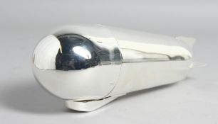 A SILVER PLATED ZEPPELIN COCKTAIL SHAKER.
