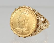 A VICTORIAN HALF GOLD SOVEREIGN RING, 1892.