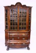 A DUTCH 19TH CENTURY WALNUT VITRINE with domed top, double panel glass doors over a base with