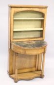 A VERY GOOD REGENCY SATIN BIRCH CABINET, the top with sliding glass door enclosing two shelves on