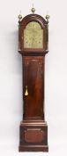 A GEORGE III MAHOGANY LONGCASE CLOCK with eight day movement, engraved brass arch dial with strike /