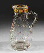 AN EARLY CONTINENTAL GLASS JAR enamel decoration of a soldier. 8.5ins high.