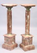 A PAIR OF PINK MARBLE AND ORMOLU MOUNTED COLUMNS. 3ft 4ins wide x 10.5ins wide