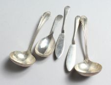 A BAG OF SILVER LADLES.