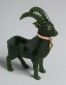 A GOOD RUSSIAN CARVED HARDSTONE RAM with gold collar and pendant. 3.25ins high x 2.5ins long in a