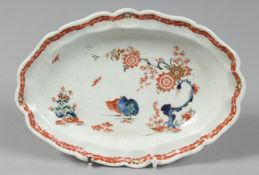 A RARE BOW SHAPED OVAL TRAY painted in Kakiemon style with Two Quail pattern, perhaps a ladle tray.