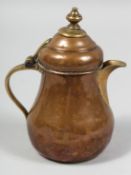 AN 18TH/19TH CENTURY OTTOMAN TOMBAK GILT COPPER COFFEE POT, the inner lid with traces of gilt, 14.