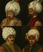 A SET OF FOUR OIL PAINTINGS OF OTTOMAN SULTANS, three after Paolo Veronese, a portrait of Sultan