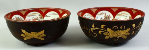 A PAIR OF JAPANESE KUTANI PORCELAIN BOWLS, the interior decorated with roundels of landscape scenes,