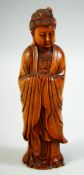 A FINE CHINESE BOXWOOD CARVING OF GUANYIN, 18cm high.